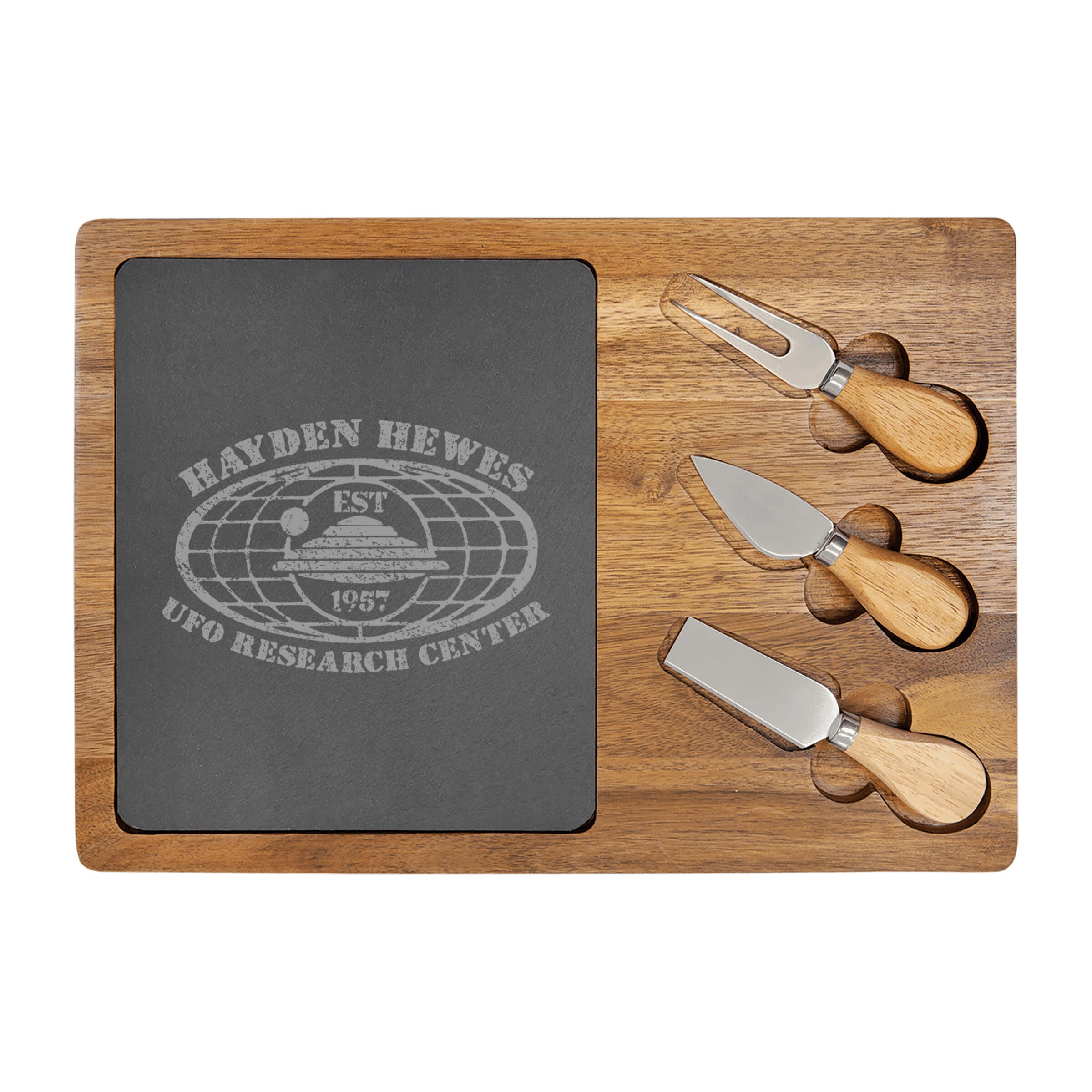 IUFOB Acacia Wood/Slate Rectangle Cheese Set