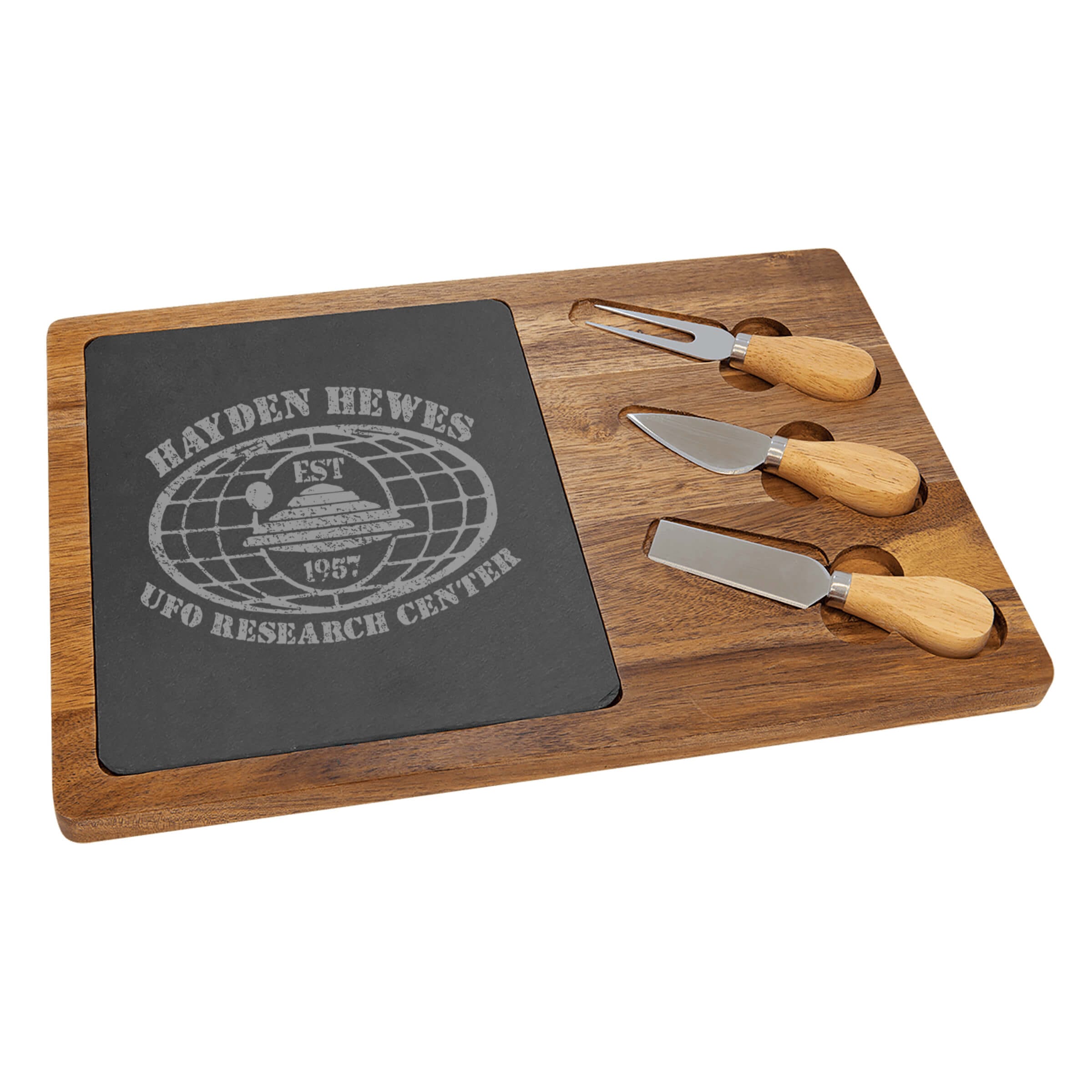 IUFOB Acacia Wood/Slate Rectangle Cheese Set