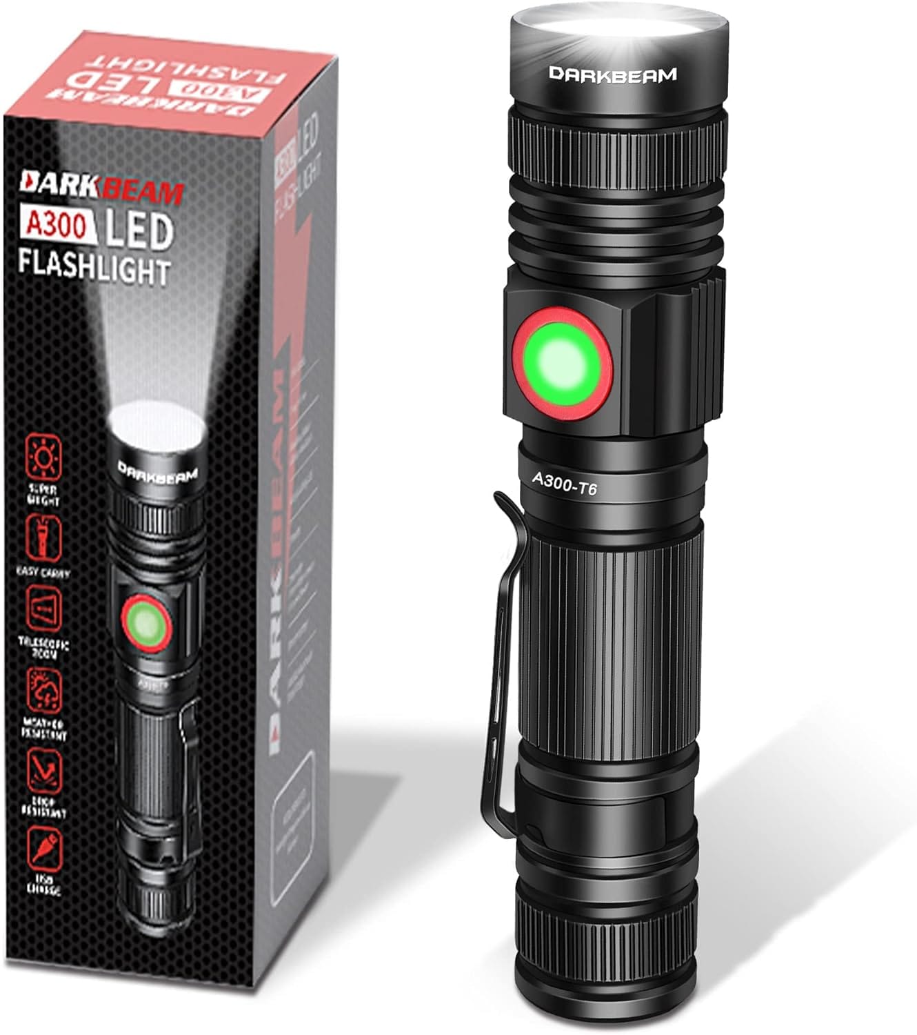 DARKBEAM LED Flashlight Rechargeable USB 2000 High Lumens
