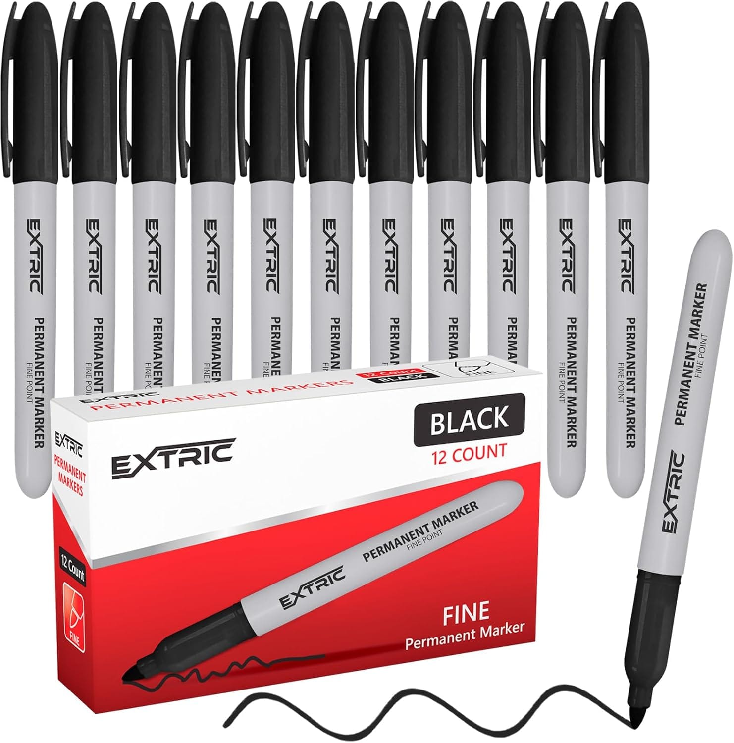 EXTRIC Permanent Markers Black 12 Count Fine Point Markers